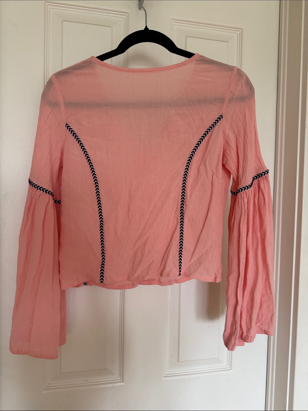 Women’s Pink Peasant Blouse with Contrast Trim